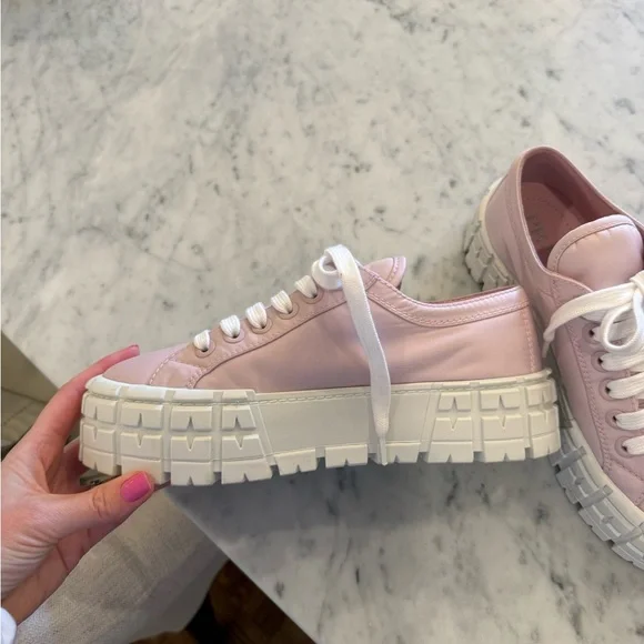 Prada Women's Light Pink and White Sneakers - Picture 4 of 10